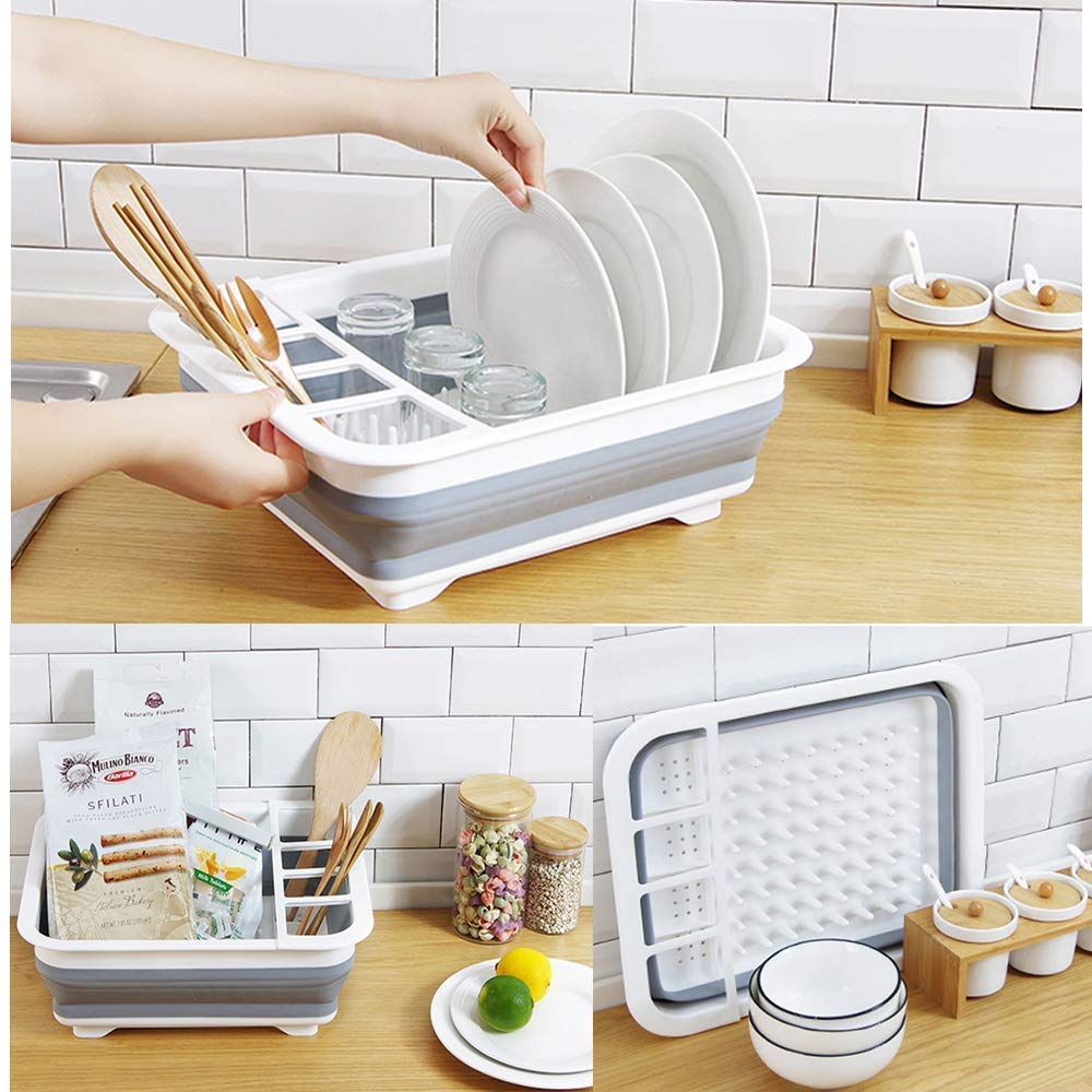 Foldable Dish Rack Kitchen Storage Holder Drainer Bowl Tableware