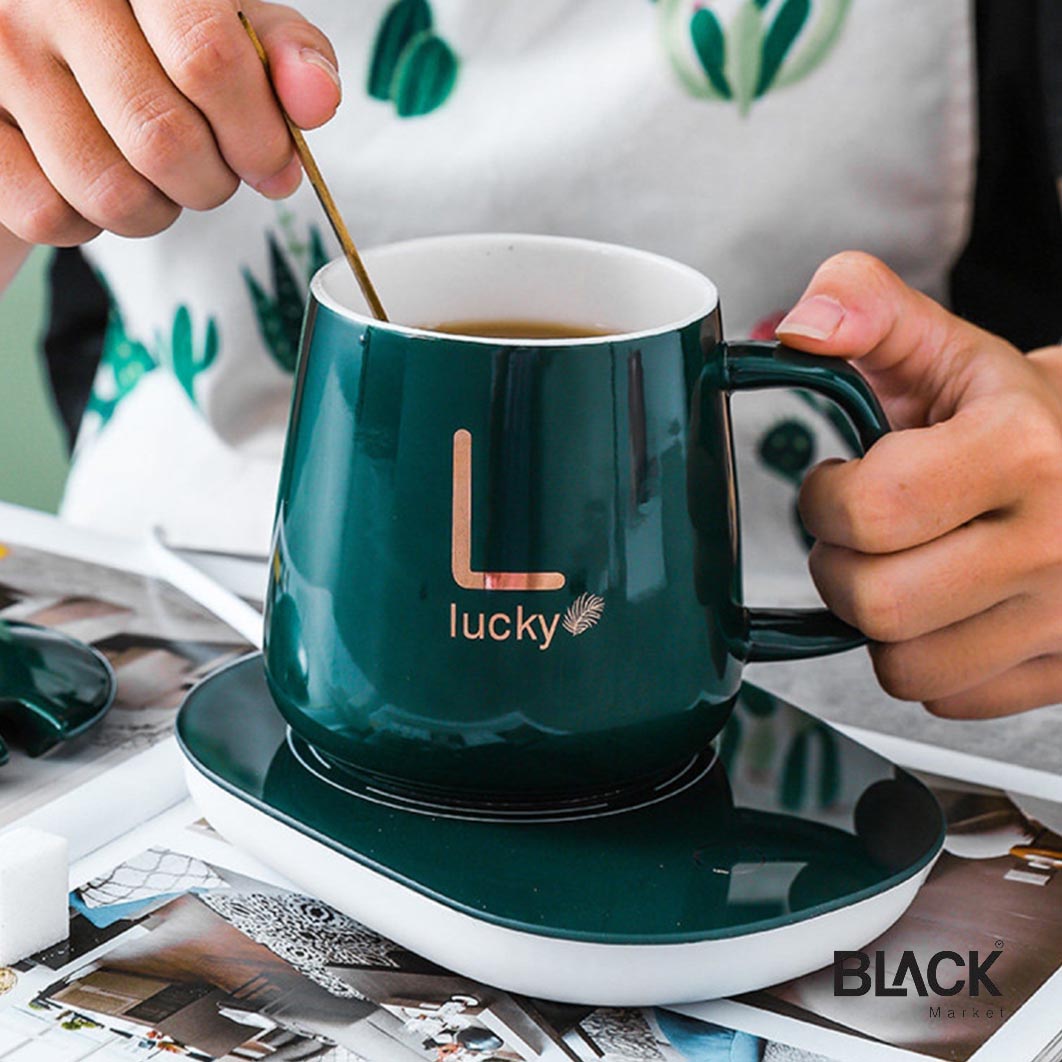 Lucky Coffee Cup And Saucer With Automatic Heating Pad, Electric