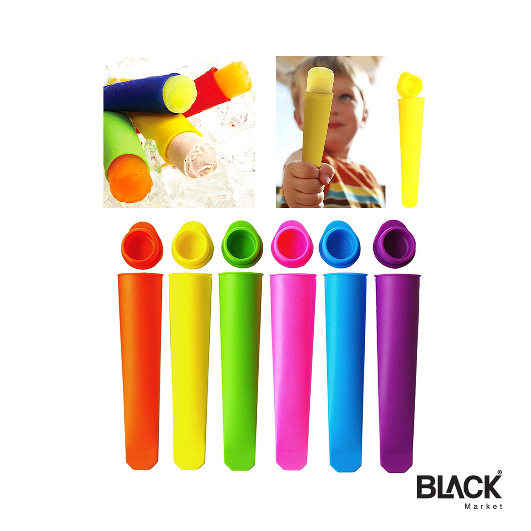 Silicone Ice Lolly Makers Set of 6 Colored Ice Cream Mold - BLACK Market