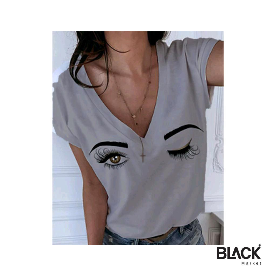 Women's Wink Eyes theme T-shirt cotton tee - BLACK Market