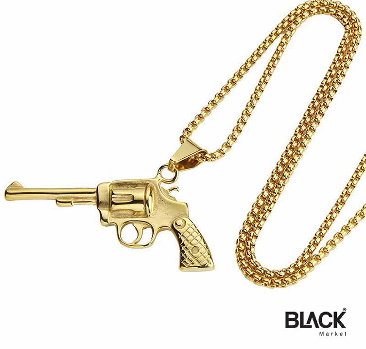 Valily Stainless Steel Pistol Pendant Necklace with 24" Chain Weapon