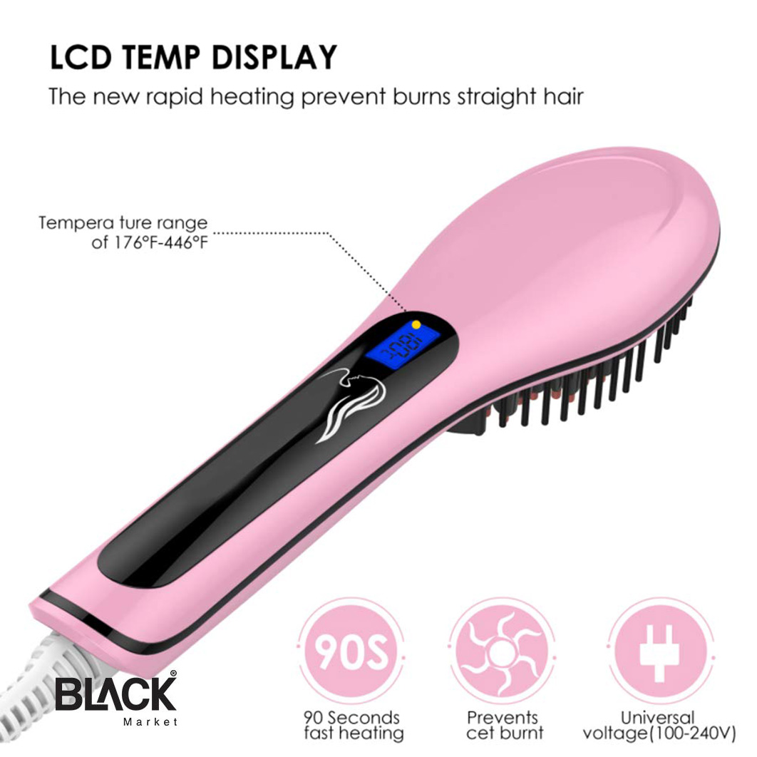 Professional Fast Hair Straightener HQT-906 LCD Iron Comb Brush with  Temperature Control - BLACK Market