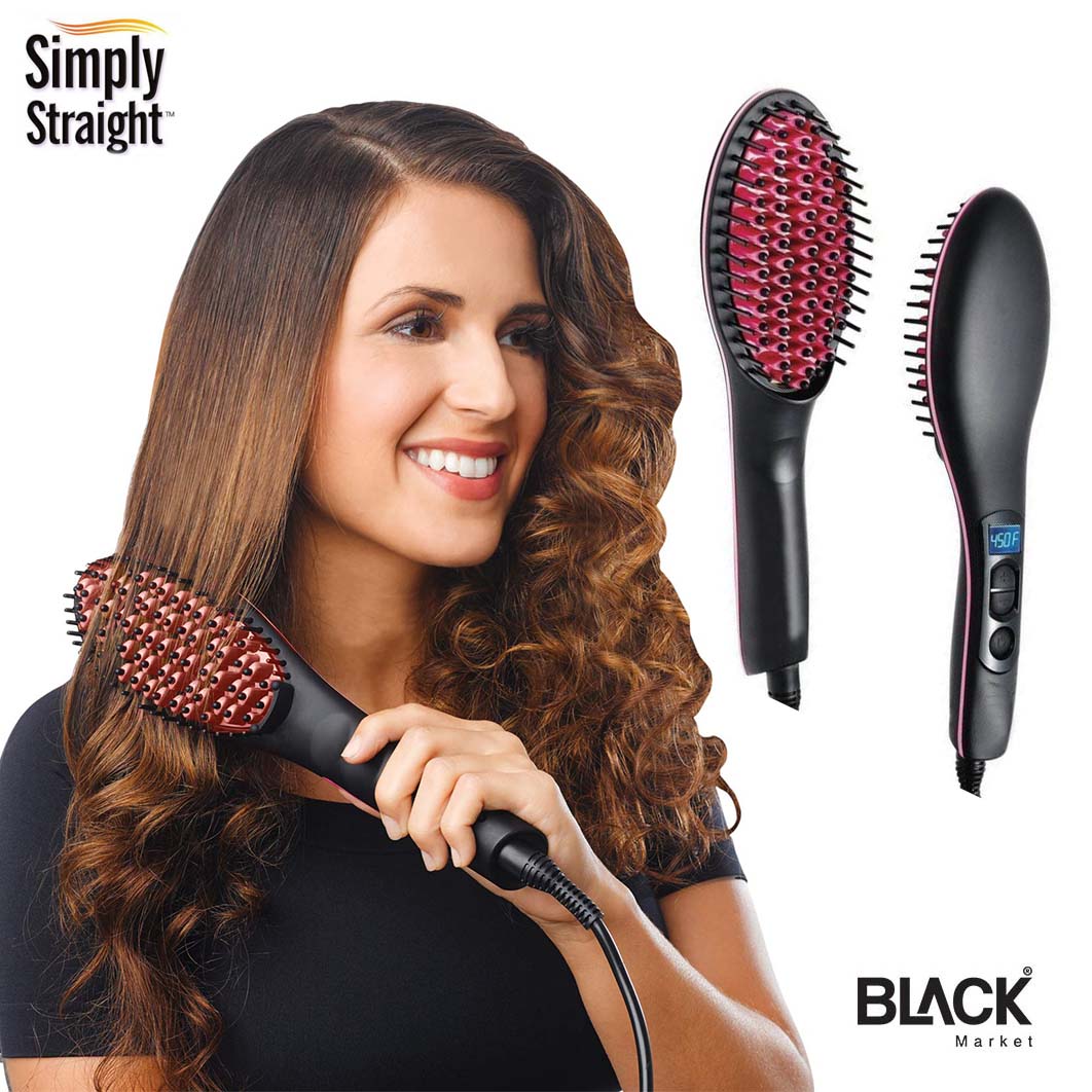 Simply Straight Electric Ceramic Hair Straightening Iron Comb Brush  Straightener - BLACK Market