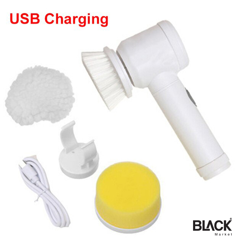 Electric Cleaning Brush with 5 Brush Heads Bathroom Wash Brush USB