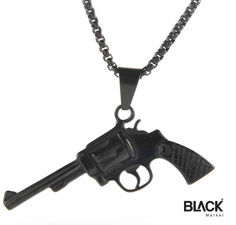 Valily Stainless Steel Pistol Pendant Necklace with 24" Chain Weapon