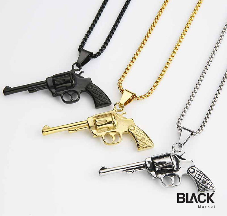 Valily Stainless Steel Pistol Pendant Necklace with 24" Chain Weapon