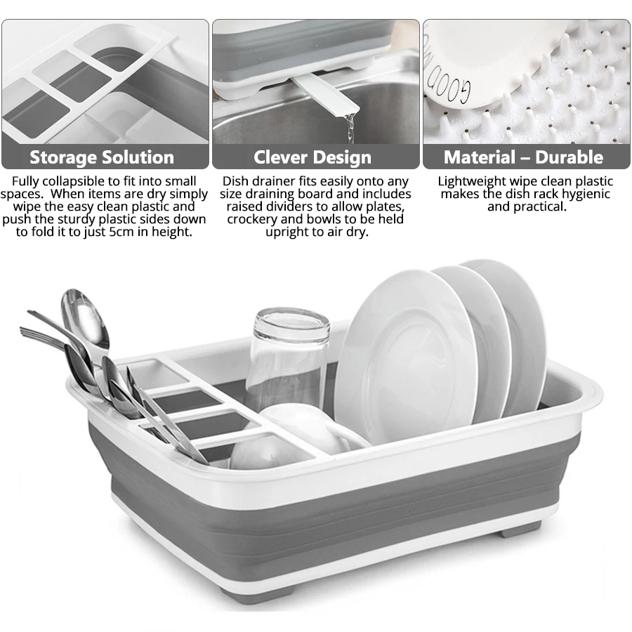 Foldable Dish Rack Kitchen Drainer Tool Bowl Tableware Plate Organizer  Plastic Filter Tray Drying Tool Portable Home Shelf