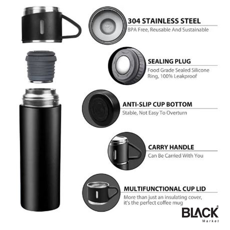 500Ml Bullet Thermos Bottle Set Double-Layer Stainless Steel Vacuum Fl –  The Essential Spot
